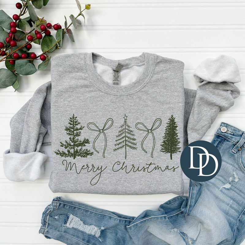 Merry Christmas Trees And Bows Script (Hunter Green Ink) *Screen Print ...