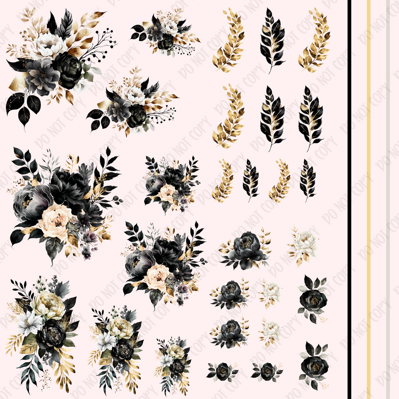 Black and Gold Floral Element Sheet UV DTF