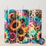 Leopard Tie Dye Sunflowers Tumbler Print *Sublimation Print Transfer*