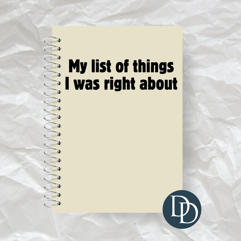 List Of Things I Was Right About *UV DTF Journal Decal*