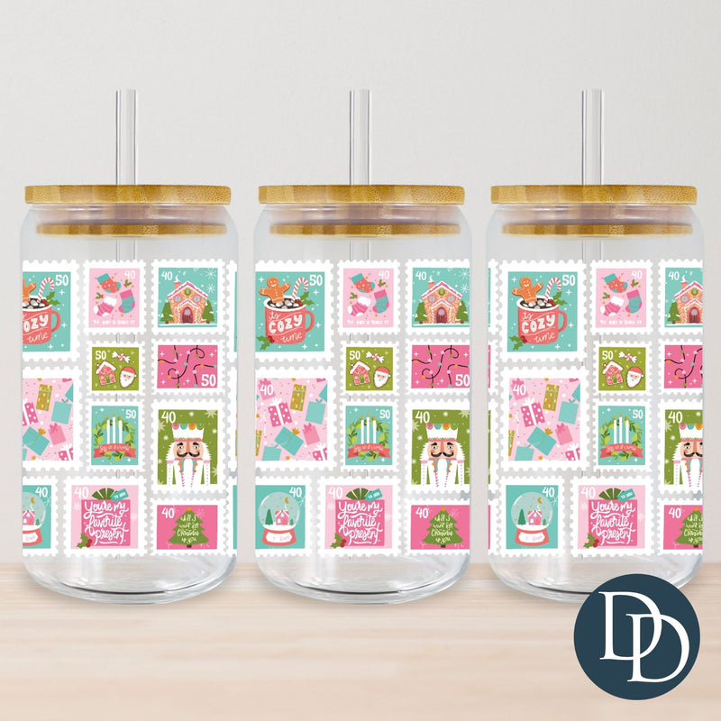 Pink Christmas Stamps *UV DTF Cup Wrap*