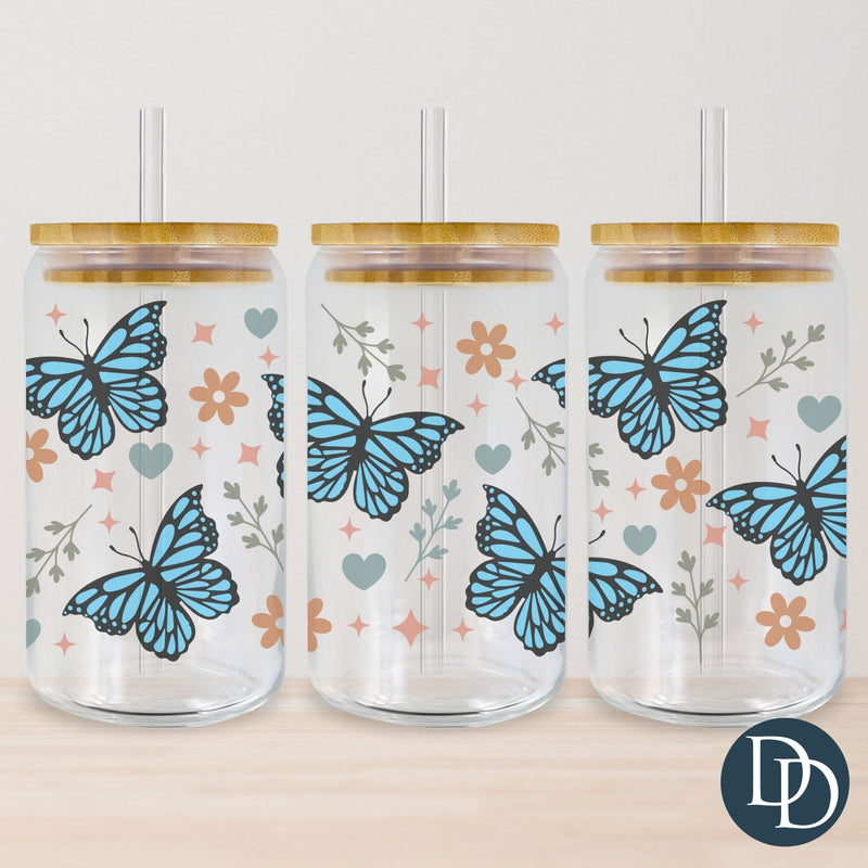 Boho Blue Butterflies UV DTF Cup Wrap