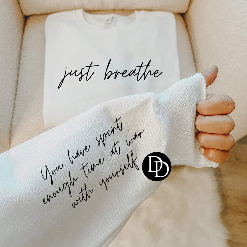 Just Breathe With Sleeve Accent (Black Ink) *Screen Print Transfer*