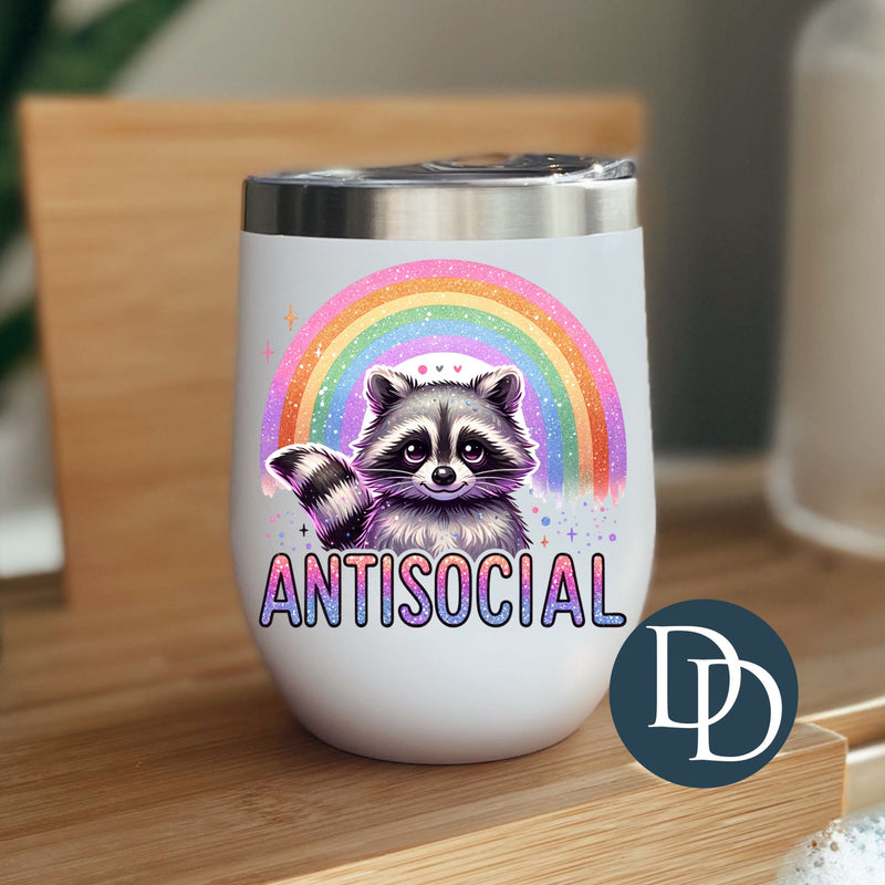 Antisocial Faux Glitter Sweet Raccoon *UV DTF Decal*
