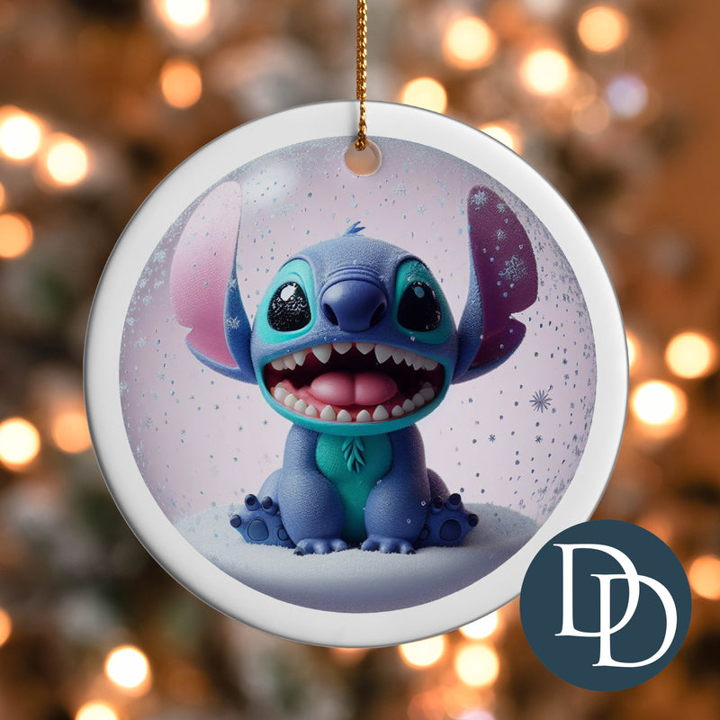 Blue Alien Catching Snow *UV DTF Ornament Decal*