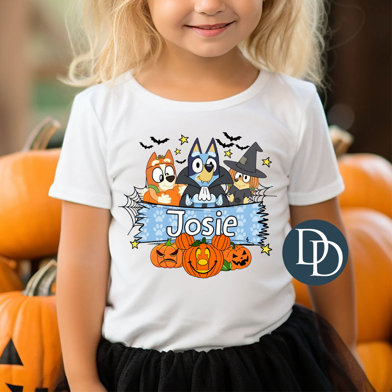 Blue Dog Halloween Name Frame *DTF Transfer*
