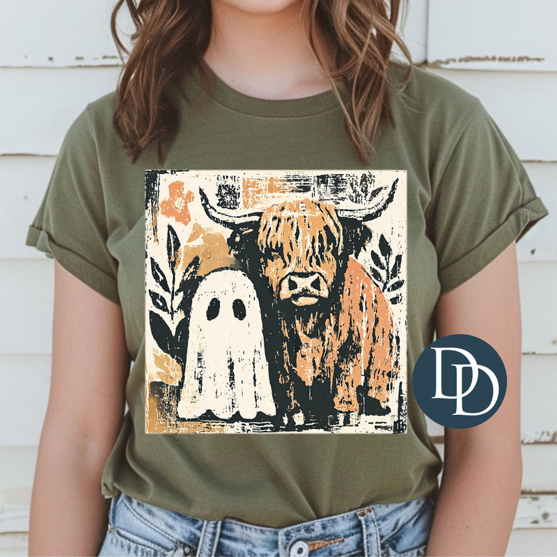 Boho Ghost And Highland Cow Pals *DTF Transfer*