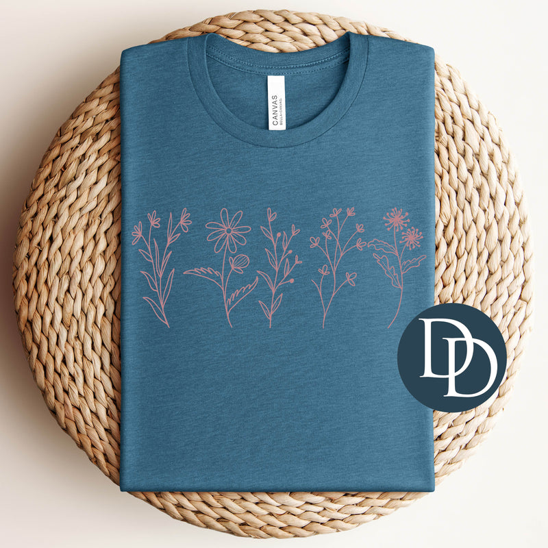 Boho Wildflowers (Dusty Rose Ink) *Screen Print Transfer*