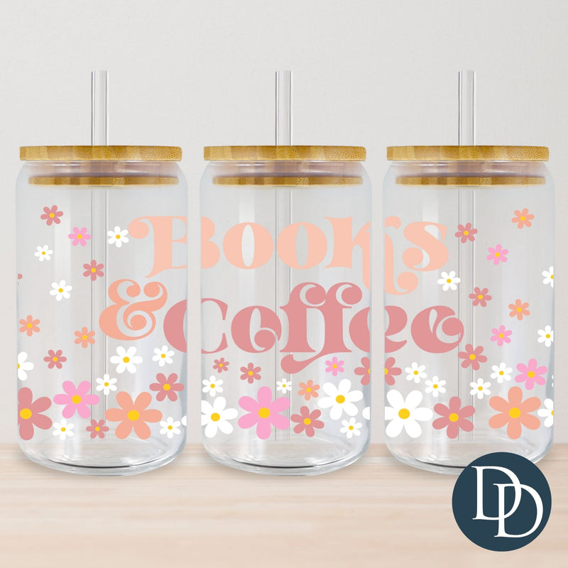 Books And Coffee Daisies *UV DTF Cup Wrap*