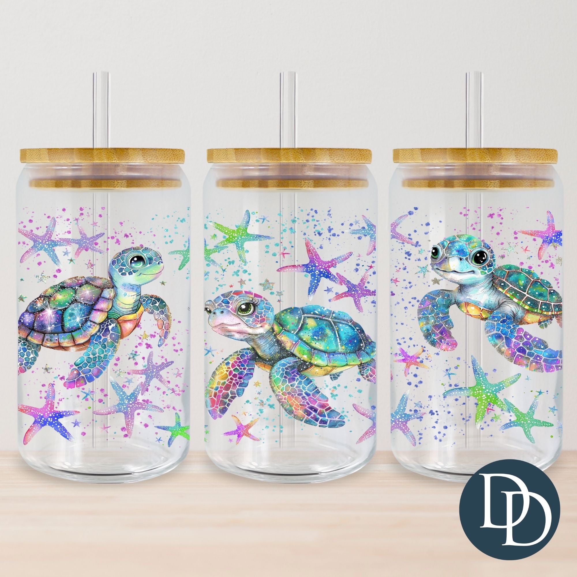 Bright Turtle Sea Stars *UV DTF Cup Wrap* – Dapper Designs