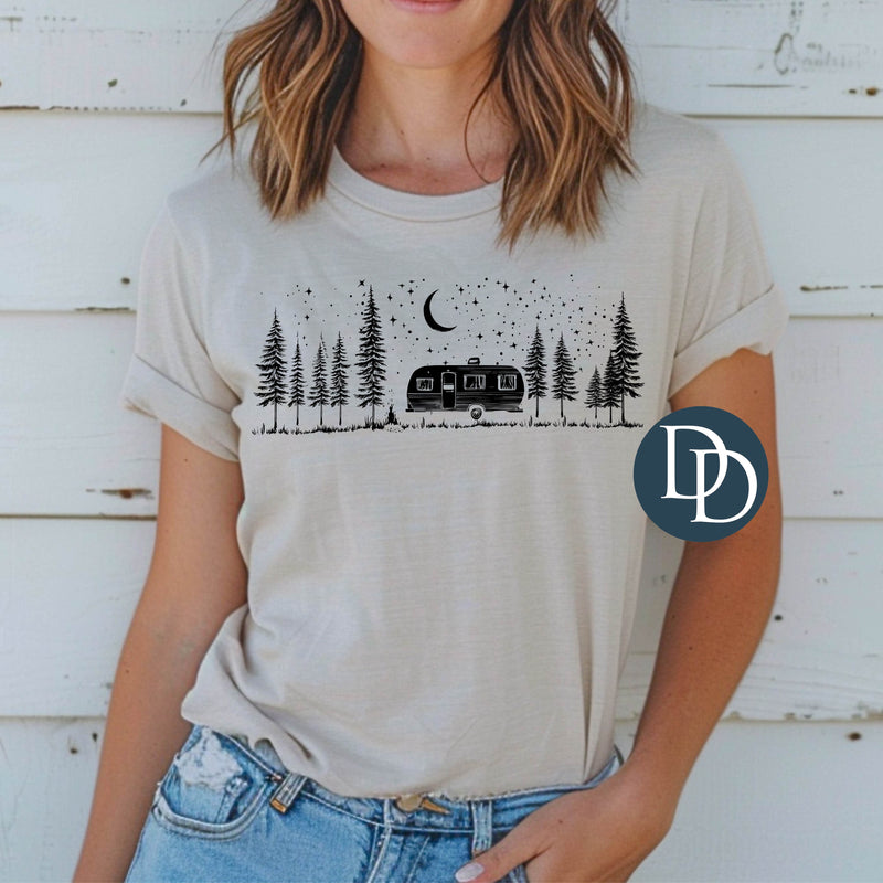 Camping Camper Night Sketch (Black Ink) - NOT RESTOCKING - *Screen Print Transfer*