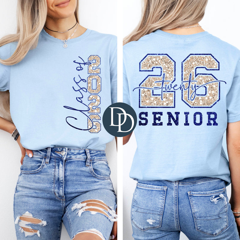 OVERSIZED Champagne Faux Giltter Blue Class of 2026 *DTF Transfer*