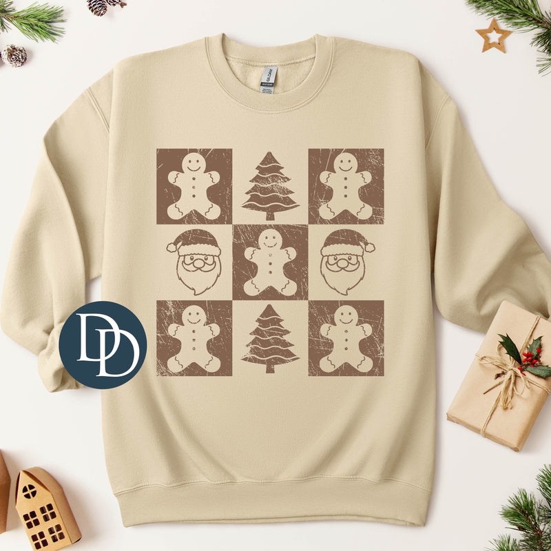 Checkered Christmas Characters (Doe Brown Ink) *Screen Print Transfer*