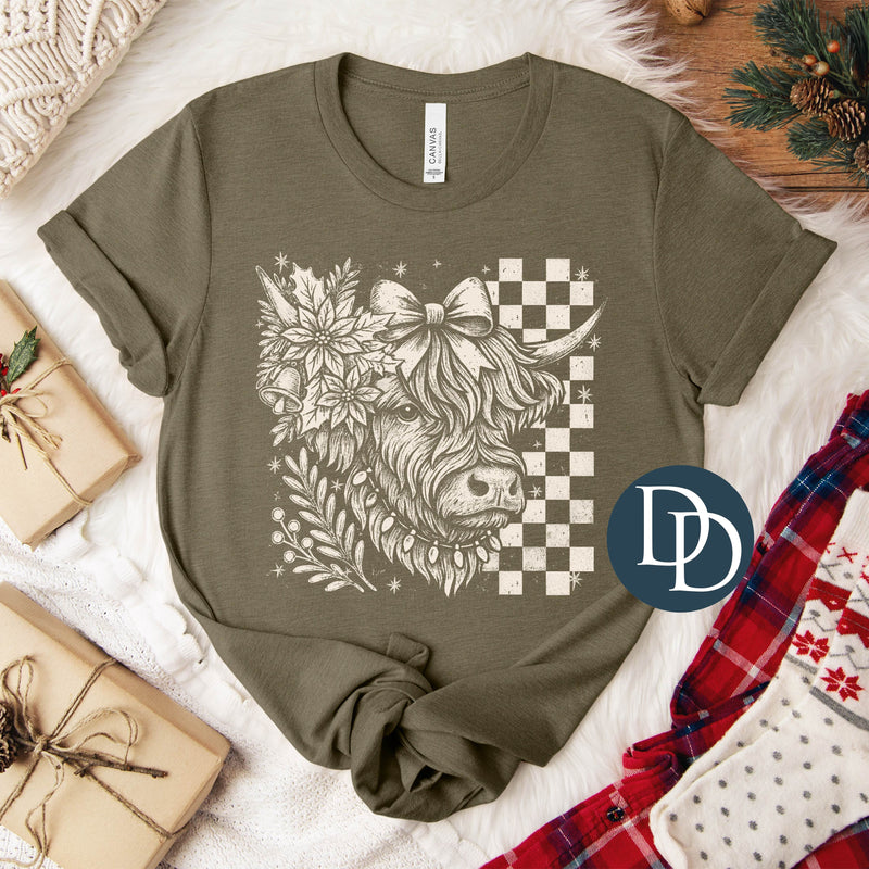 Checkered Christmas Highland Cow *DTF Transfer*