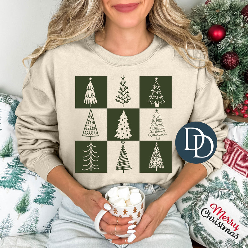 Checkered Christmas Tree Mix (Hunter Green Ink) *Screen Print Transfer*
