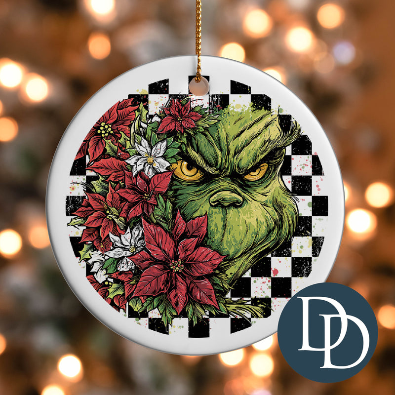 Checkered Green Man Poinsettias *UV DTF Ornament Decal*