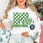 Checkered Merry Christmas (Kelly Green Ink) *Screen Print Transfer*