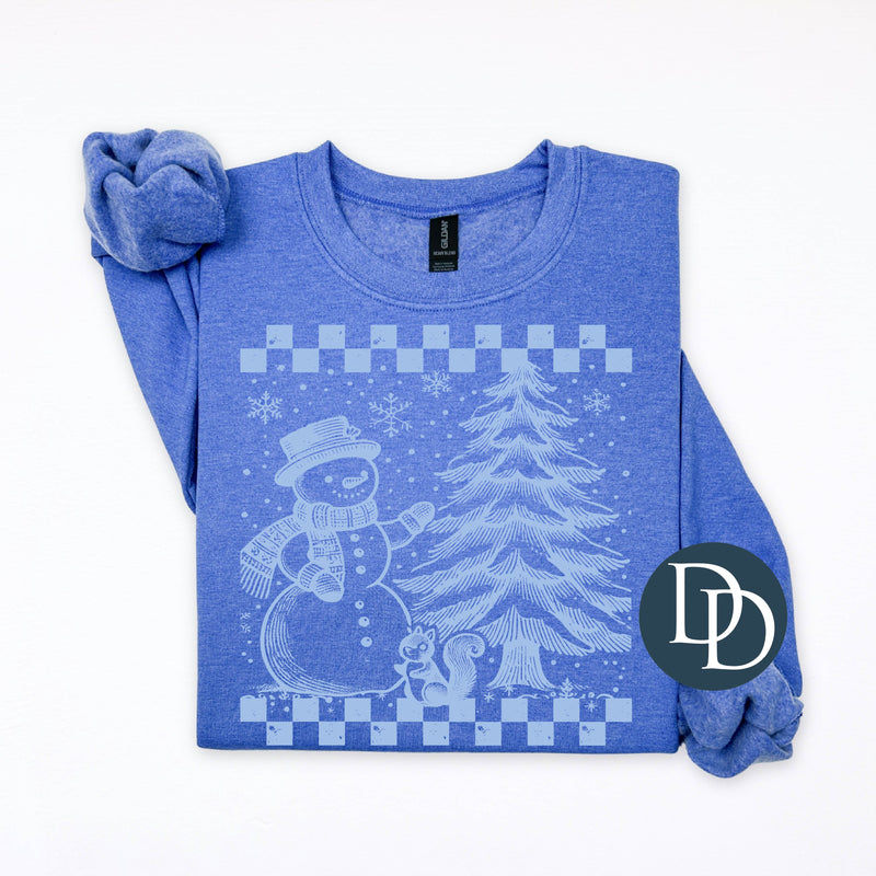 Checkered Snowman Winter Tree (Light Blue Ink) *Screen Print Transfer*