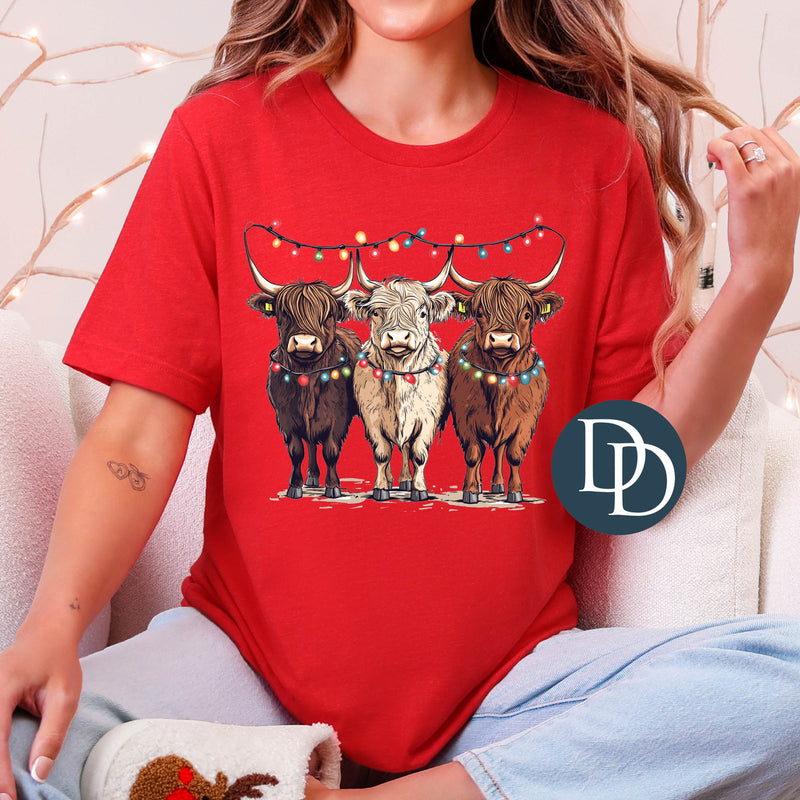 Christmas Light Highland Cow Trio *DTF Transfer*