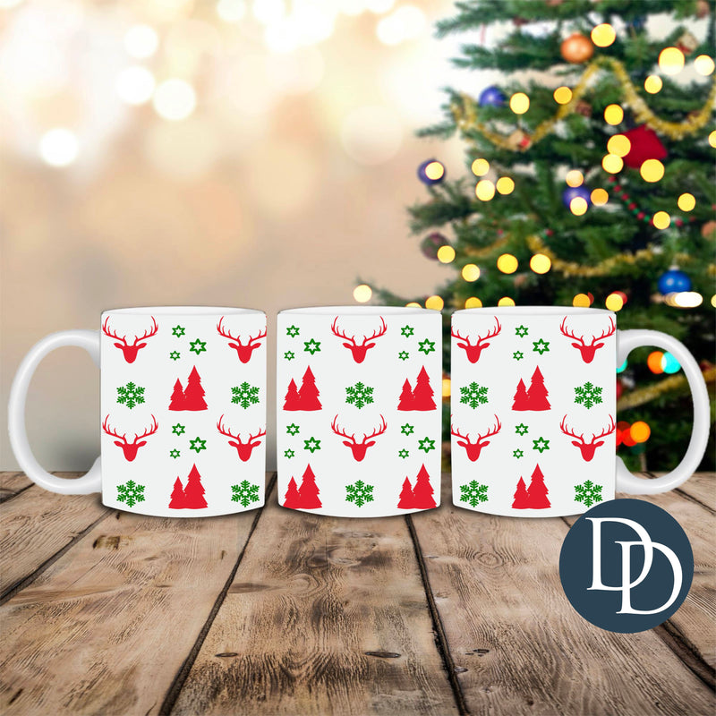 Christmas Tree Deer Head Pattern *UV DTF Mug Wrap*