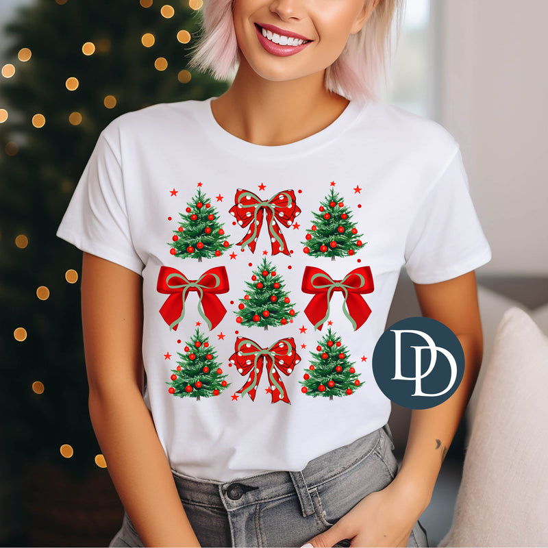 Christmas Trees And Layered Bows Collage *DTF Transfer