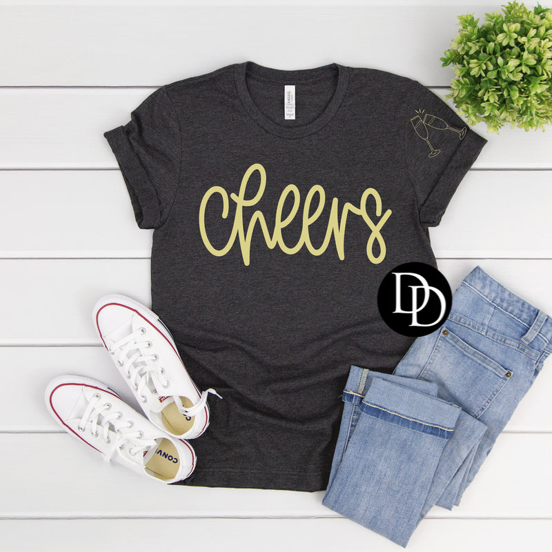 Oversized Cheers With Champagne Accents (Metallic Gold Ink)*Screen Print Transfer*