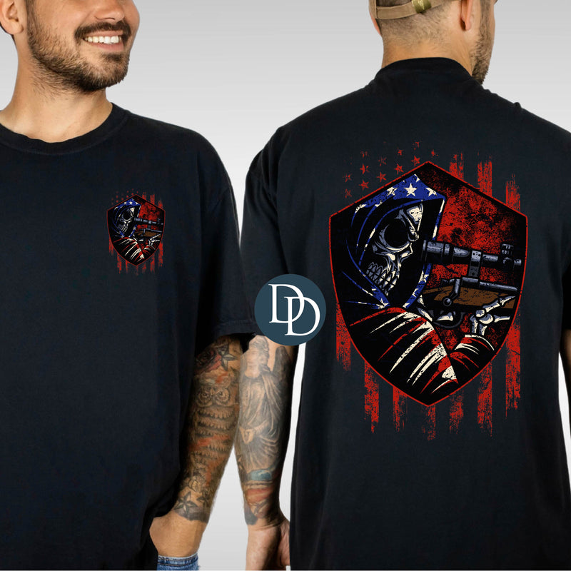 OVERSIZED Distressed Flag Skull Scope with Pocket Print *DTF Transfer*