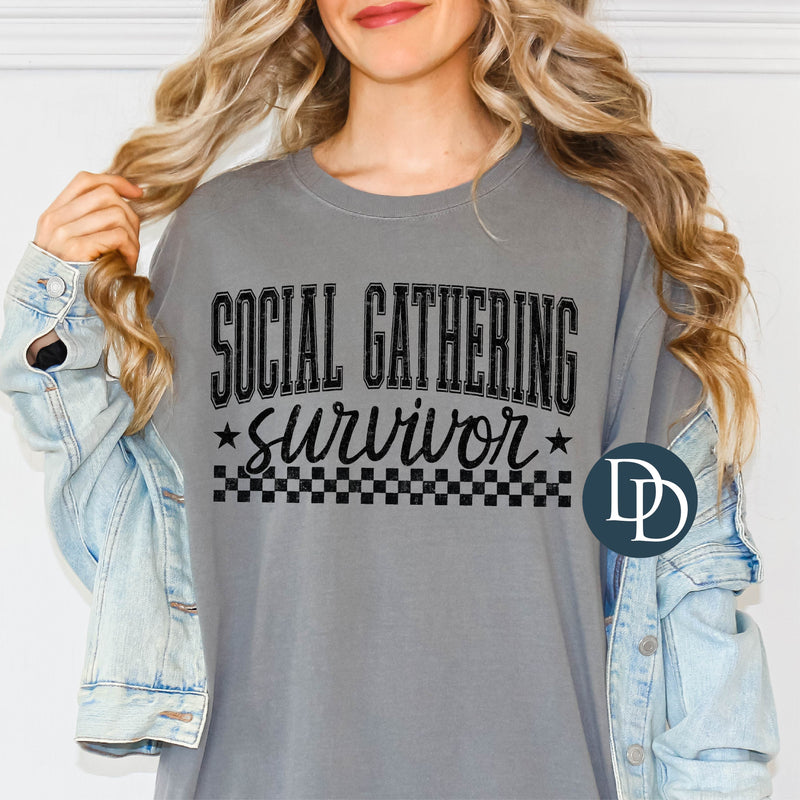 Distressed Social Gathering Survivor Checkered Accent *DTF Transfer*