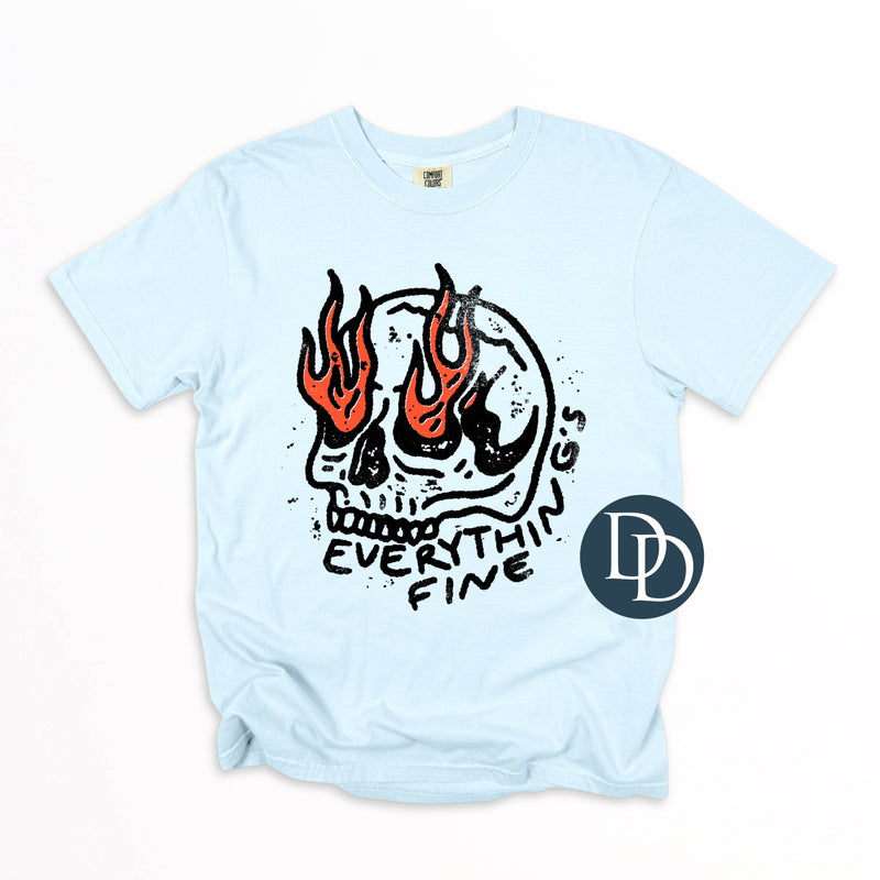 Everything is Fine Burning Skull Black Ink *DTF Transfer*