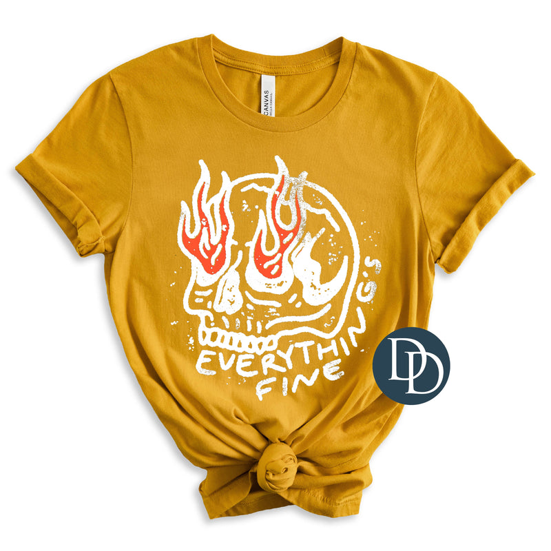 Everything is Fine Burning Skull White Ink *DTF Transfer*