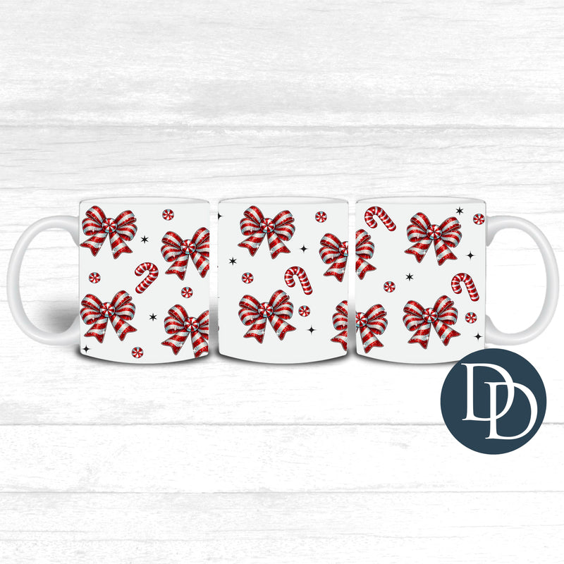 Faux Rhinestone Candy Cane Bows *UV DTF Mug Wrap*