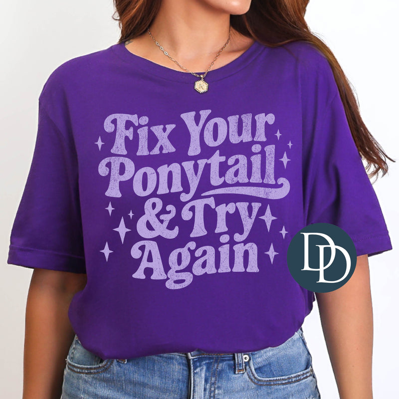 Fix Your Ponytail Grunge (Lavender Ink) *Screen Print Transfer*