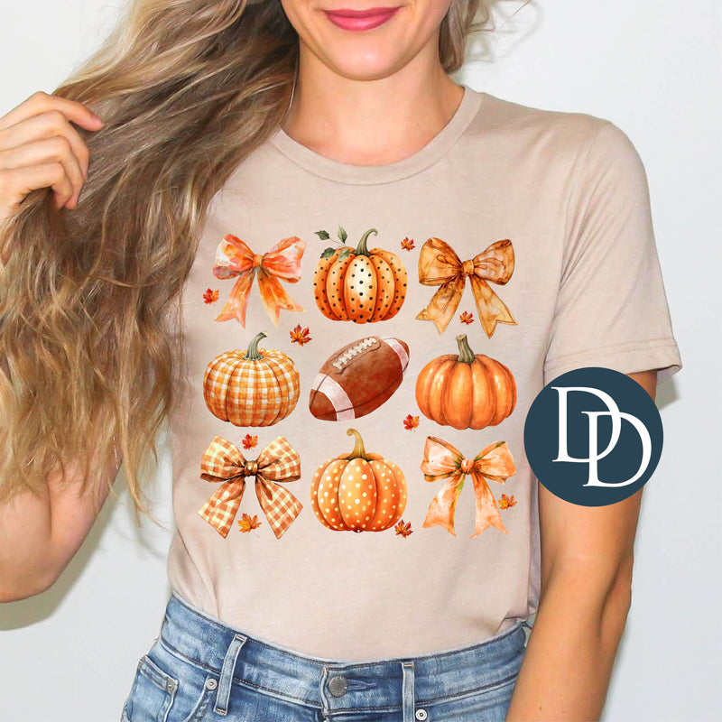 Football And Pumpkin Bows *DTF Transfer*