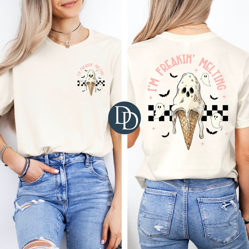 OVERSIZED Freaking Melting Ghost Ice Cream with Pocket Print *DTF Transfer*