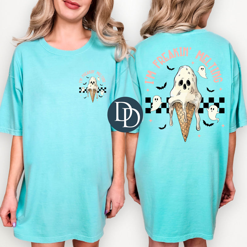 OVERSIZED Freaking Melting Ghost Ice Cream with Pocket Print *DTF Transfer*