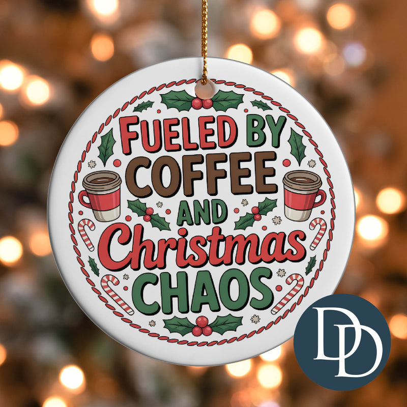 Fueled By Coffee And Christmas Chaos *UV DTF Ornament Decal*