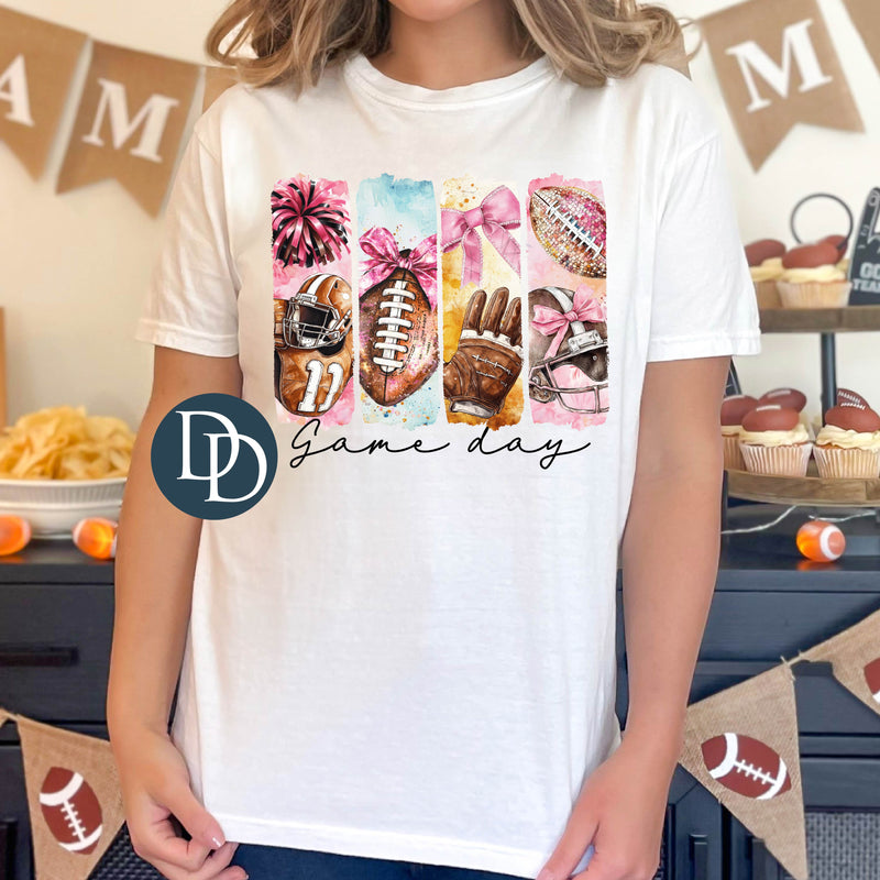 Game Day Pink Brush Strokes Football *DTF Transfer*