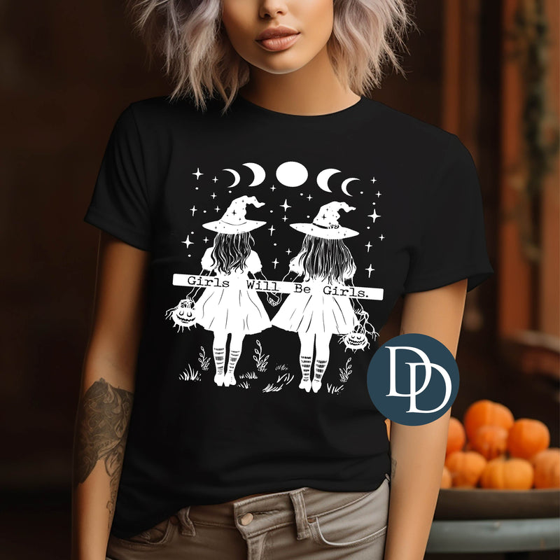 Girls Will Be Girls Halloween Friends (White Ink) *Screen Print Transfer*