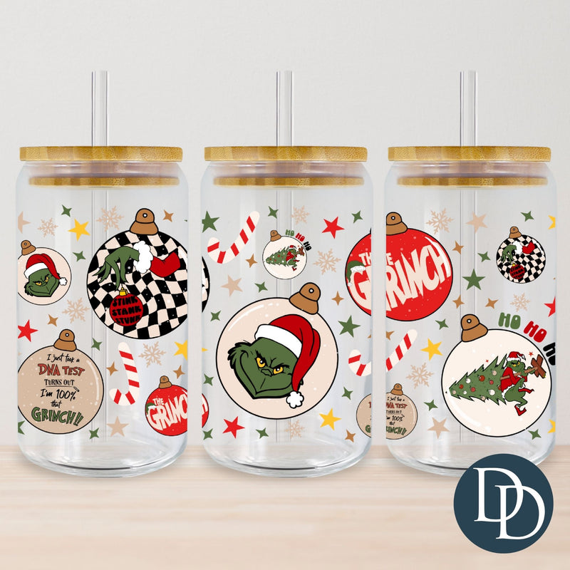 Grnch Face Christmas Ornaments *UV DTF Cup Wrap*