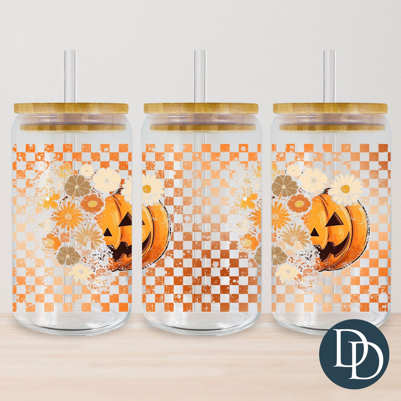 Grunge Checkered Floral Pumpkin *UV DTF Cup Wrap*