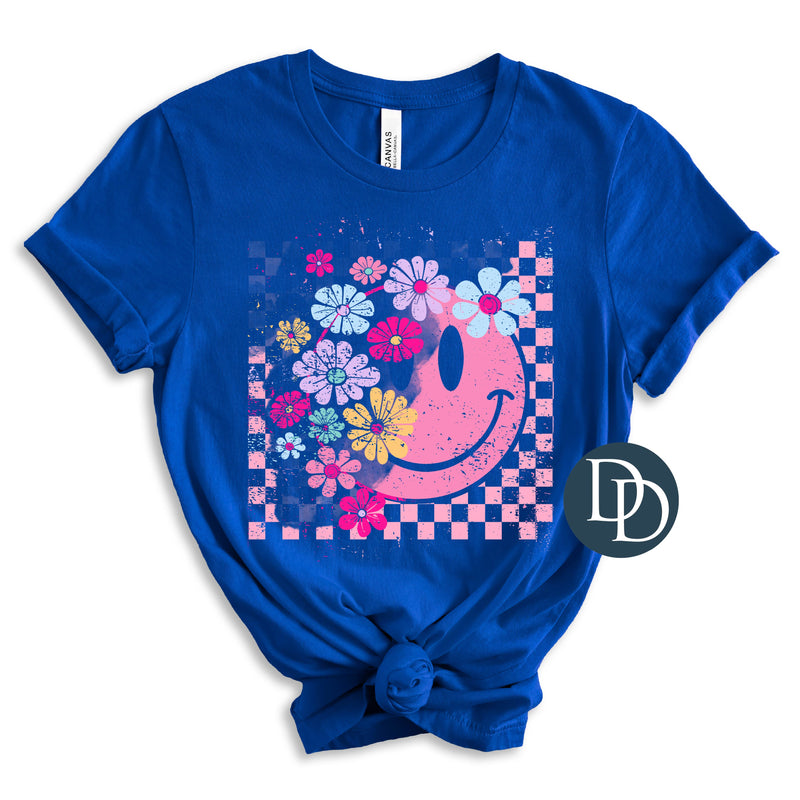 Grunge Checkered Flower Smile *DTF Transfer*