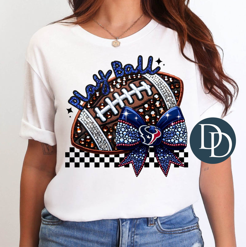 HT Faux Rhinestone Football Bow *DTF Transfer*