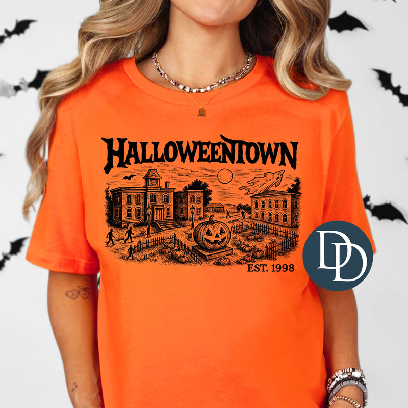 Halloween City Scene (Black Ink) - NOT RESTOCKING - *Screen Print Transfer*