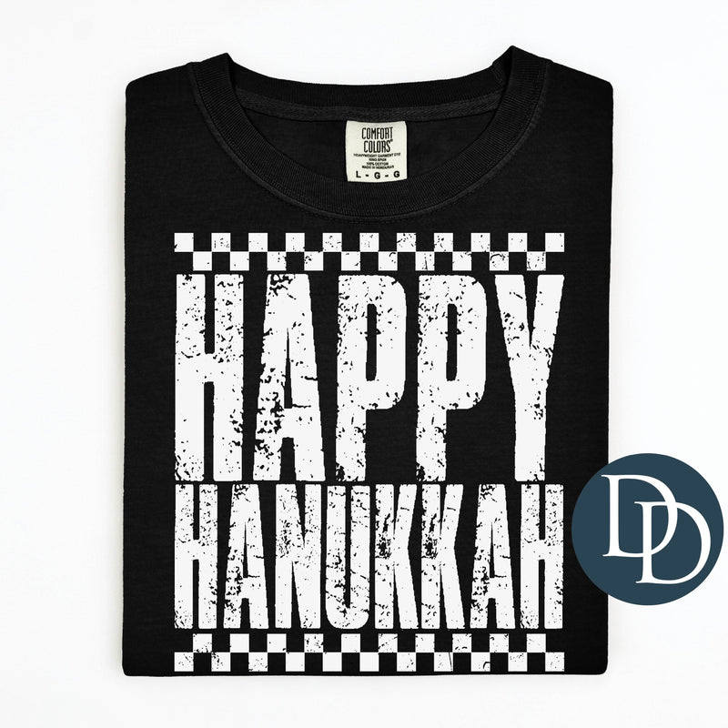 Happy Hanukkah Distressed Checkered *DTF Transfer*
