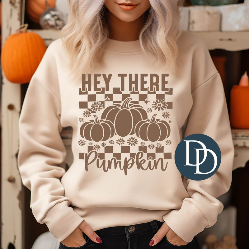 Hey There Pumpkin Checkers (Doe Brown Ink) *Screen Print Transfer*