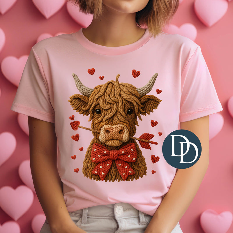 OVERSIZED Highland Cow Cupid Arrow Faux Yarn *DTF Transfer*