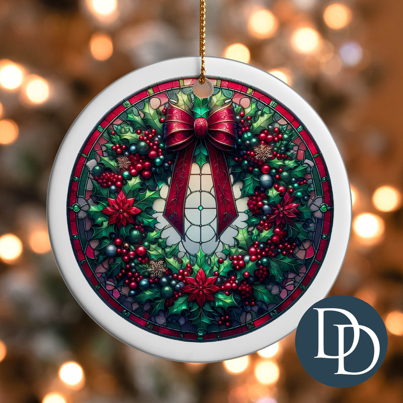 Holly Wreath Stained Glass *UV DTF Ornament Decal*