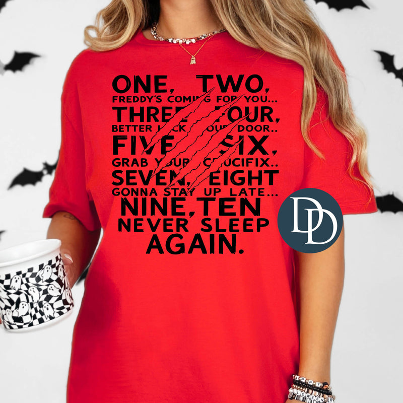 Horror Never Sleep Again (Black Ink) - NOT RESTOCKING - *Screen Print Transfer*