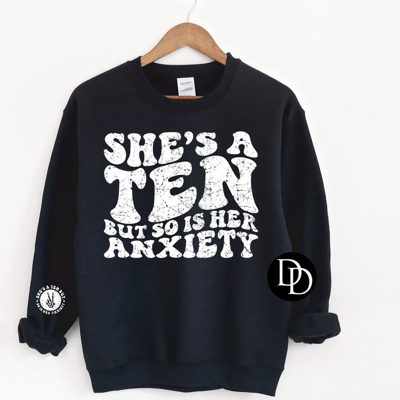 She’s A Ten With Sleeve Accent (White Ink) Screen Print Transfer*