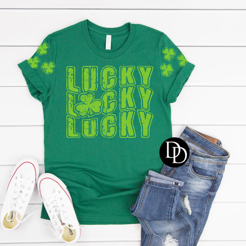 Lucky Stacked With Sleeve Accents (Bright Green Ink) Screen Print Transfer*